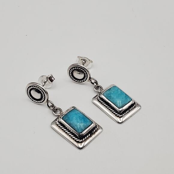 Sterling Silver 925 Sky Blue Chalcedony Dangle Earrings Vintage - Picture 3 of 10